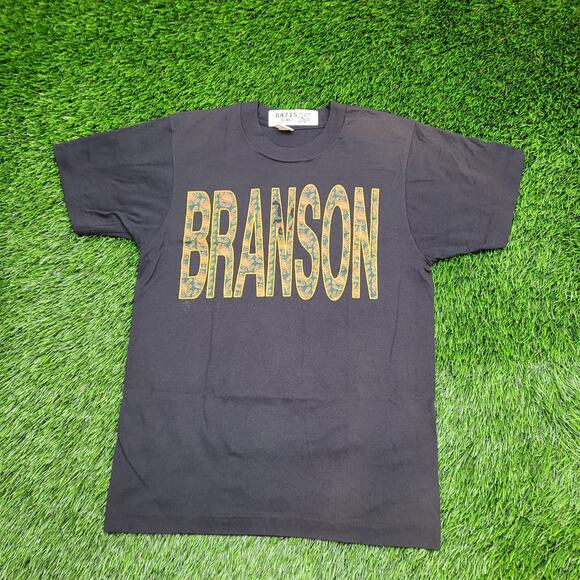 Vintage 80s Branson Shirt Womens XS/S 17x24 Black Spellout - Picture 1 of 14